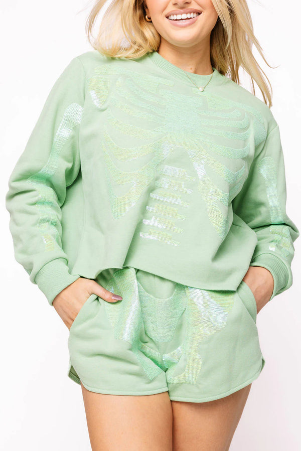 Light Green Tonal Skeleton Sweatshirt- (Women's)