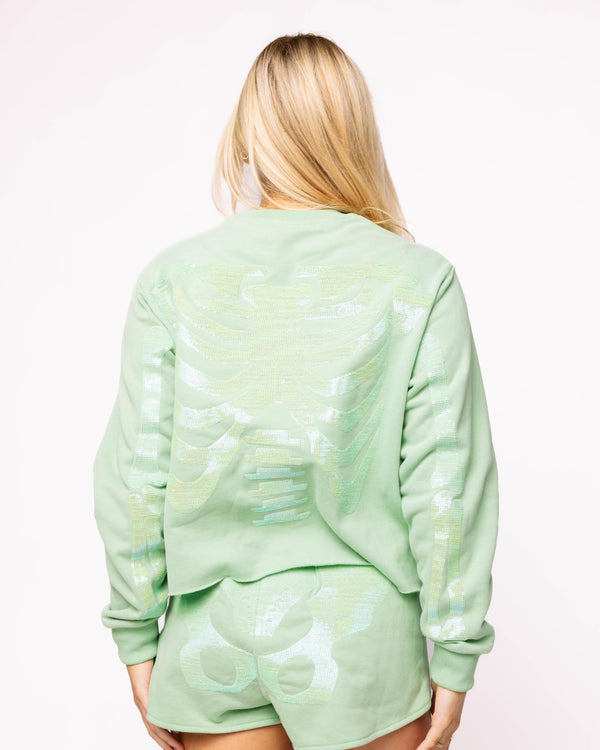 Light Green Tonal Skeleton Sweatshirt- (Women's)