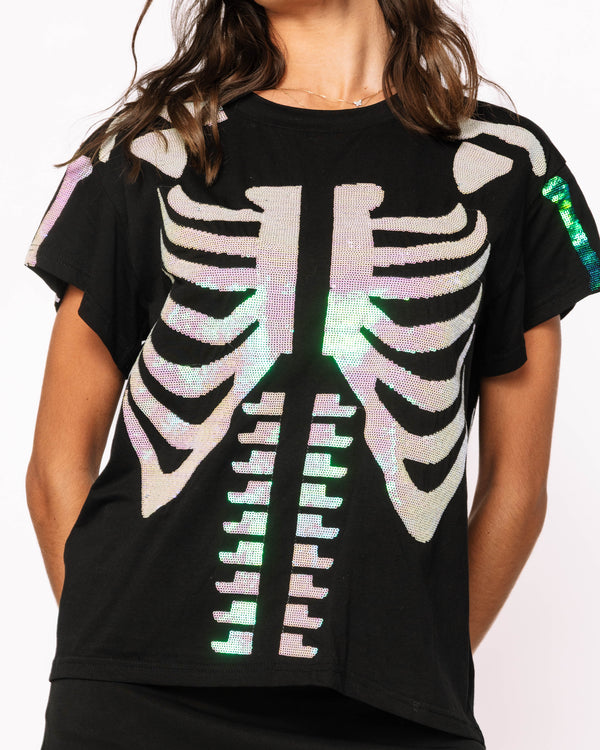 Black & White Skeleton Tee- (Women's)