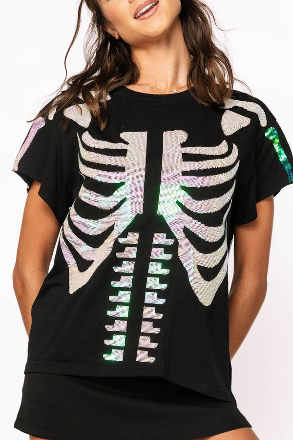 Black & White Skeleton Tee- (Women's)