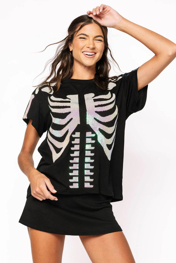 Black & White Skeleton Tee- (Women's)