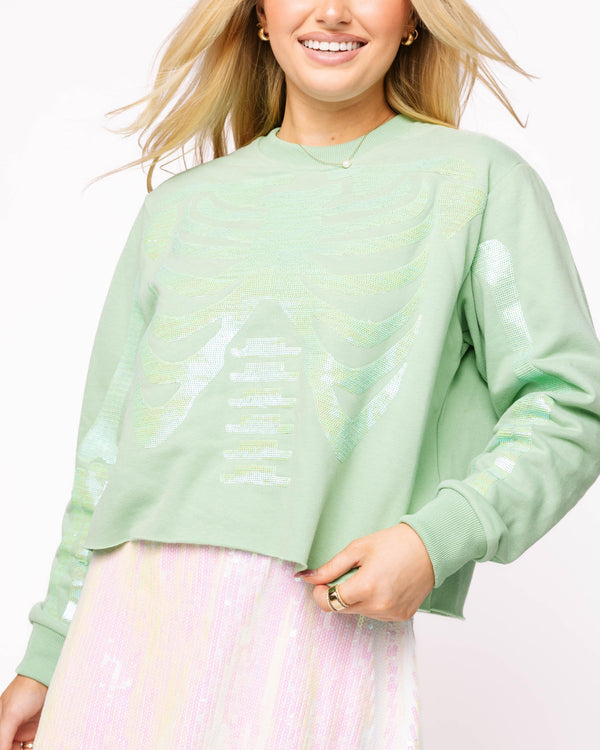 Light Green Tonal Skeleton Sweatshirt- (Women's)