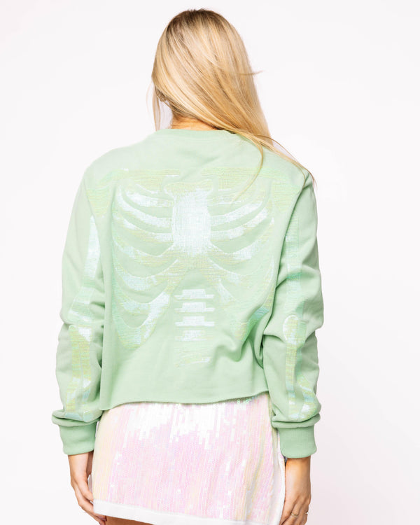 Light Green Tonal Skeleton Sweatshirt- (Women's)