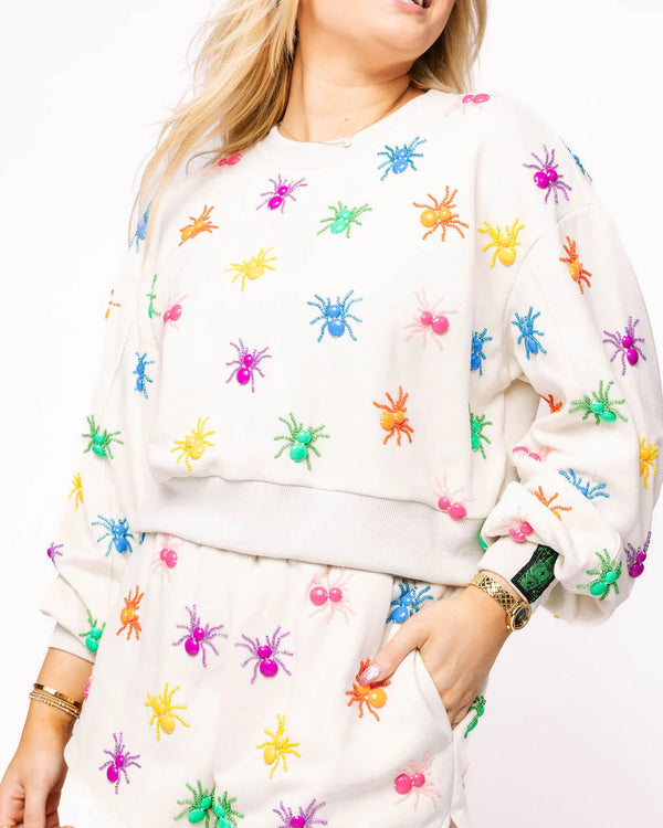 Ivory Multi Beaded Spider Sweatshirt- (Women's)