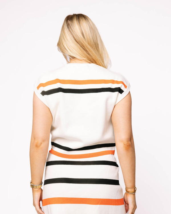 White, Black & Orange Stripe 'Trick Or Treat' Top- (Women's)