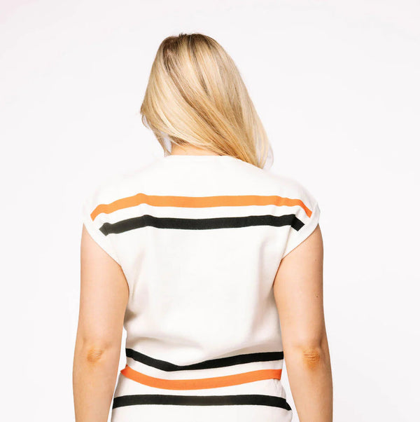 White, Black & Orange Stripe 'Trick Or Treat' Top- (Women's)
