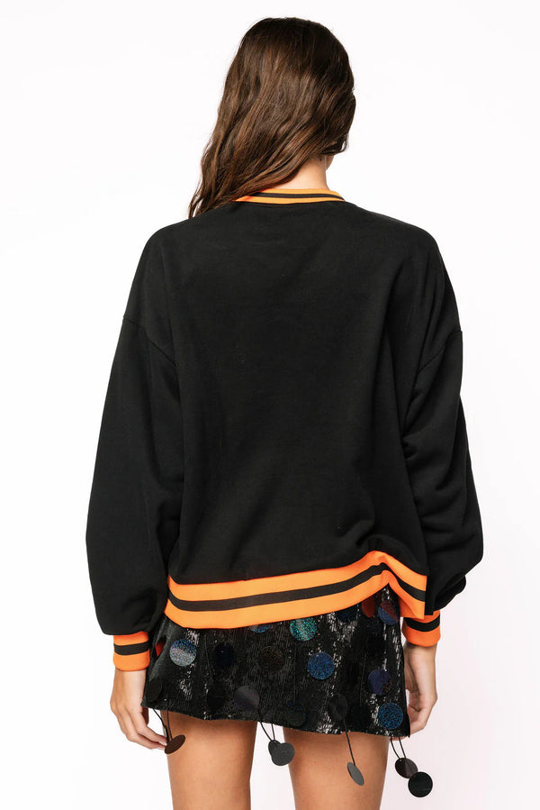 Black Halloween Pumpkin Candy Bucket Sweatshirt- (Women's)