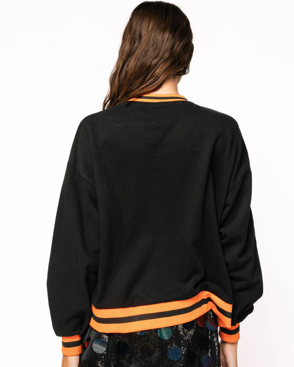 Black Halloween Pumpkin Candy Bucket Sweatshirt- (Women's)
