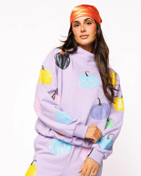 Lavender Multi Pumpkin Mock Neck Sweatshirt- (Women's)