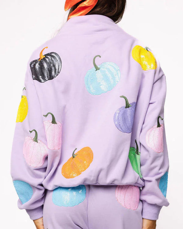 Lavender Multi Pumpkin Mock Neck Sweatshirt- (Women's)