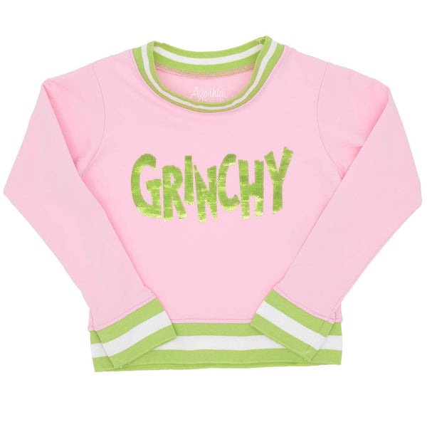 Grinchy in Sequin Crew Sweatshirt- Pink