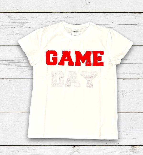 Red & White Reversible Sequin Gameday Adult Shirt