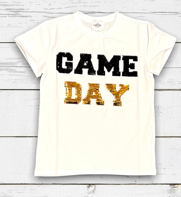 Black & Gold Reversible Sequin Game Day Shirt