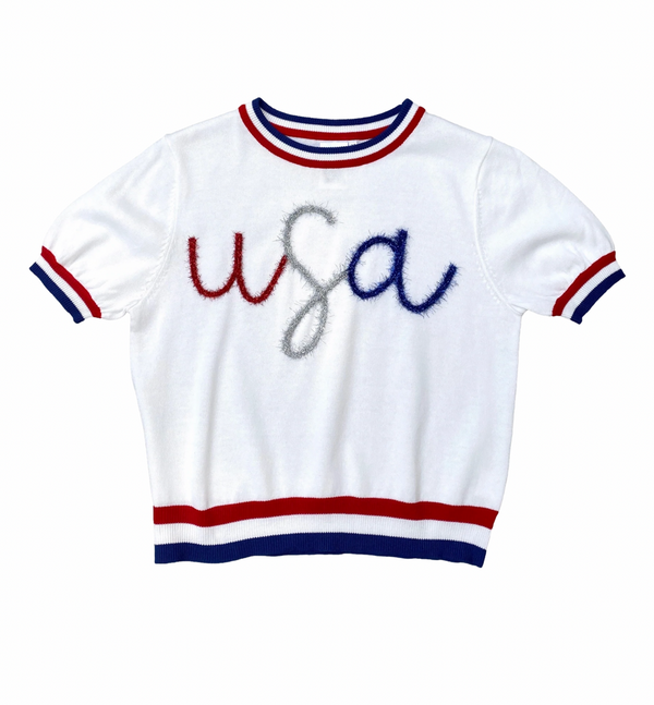 USA Glitter Script SS Sweater