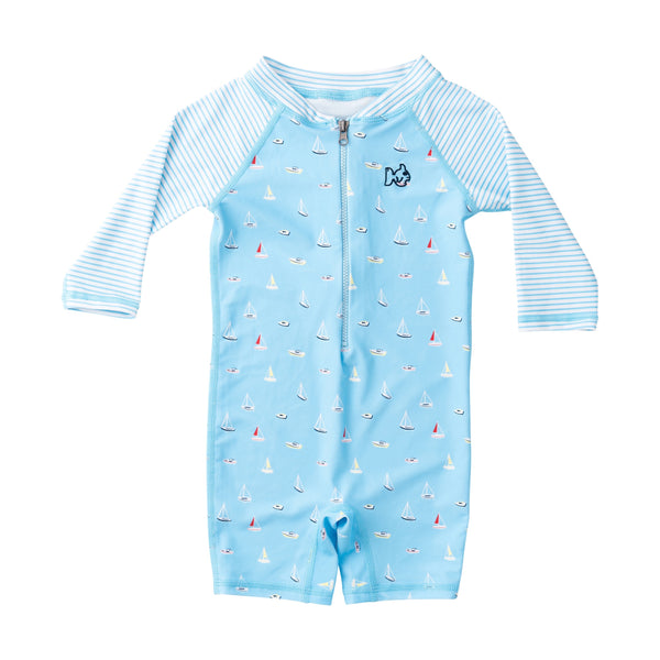 Lil Reef Baby Rashguard Swimsuit- Baltic Sea Boats In The Bay Print