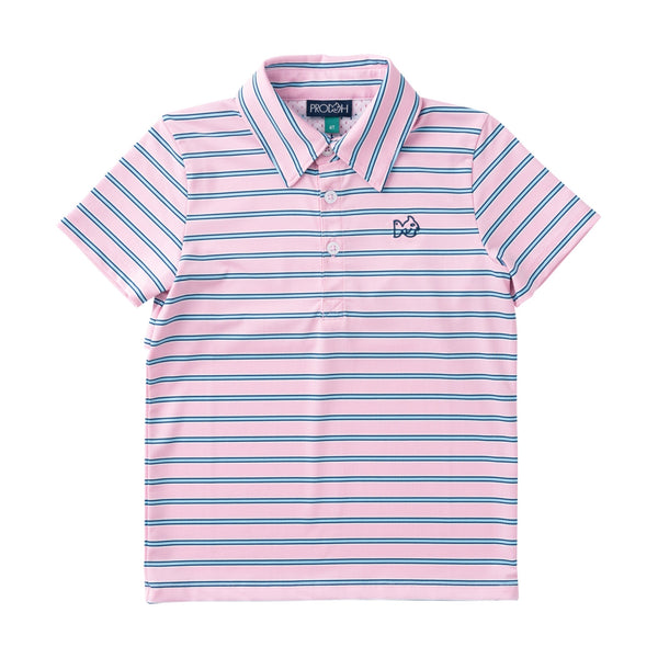 Pro Performance Polo- Pink Frosting Sea Island Stripe
