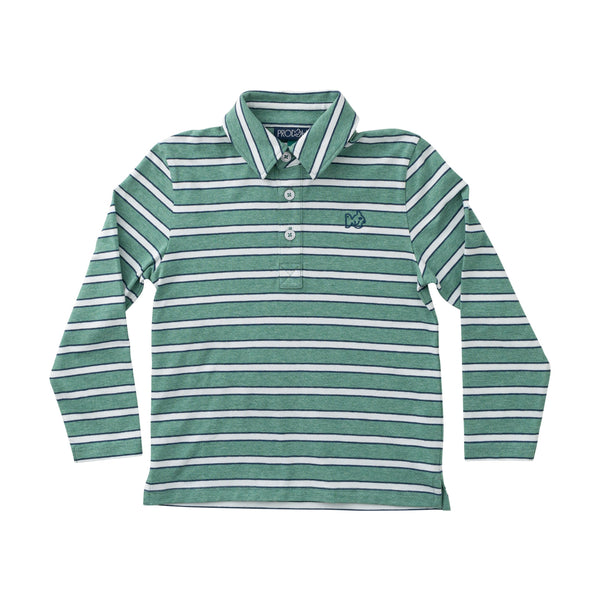LS Too Cool for School Polo- Frosty Spruce Dark Denim Stripe