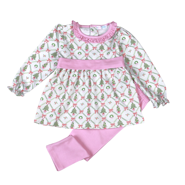 Christmas Trees Scallop Collar Pants Set