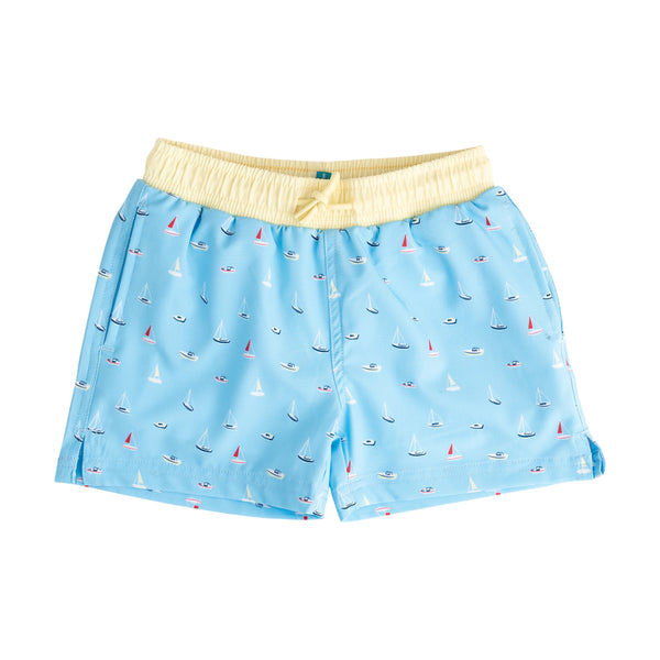 Boogie Board Swim Trunk- Baltic Sea Boats In The Bay Print
