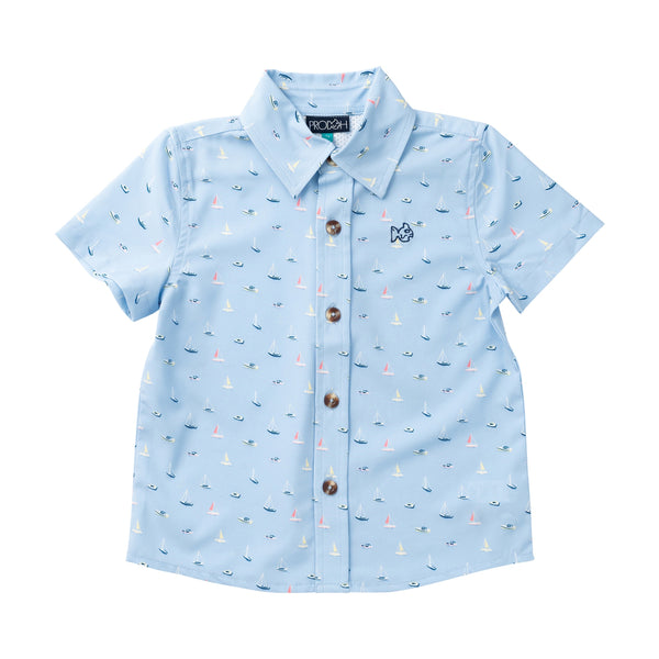 Button Down Shirt- Windsurfer Boats In The Bay Print