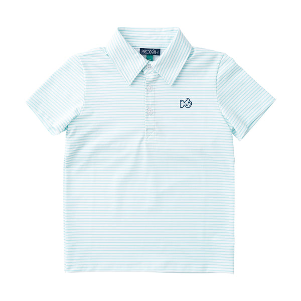 Pro Performance Polo- Aruba Blue Stripe