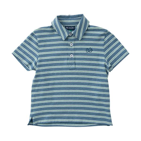 Too Cool for School Polo- Copen Blue Frosty Spruce Stripe