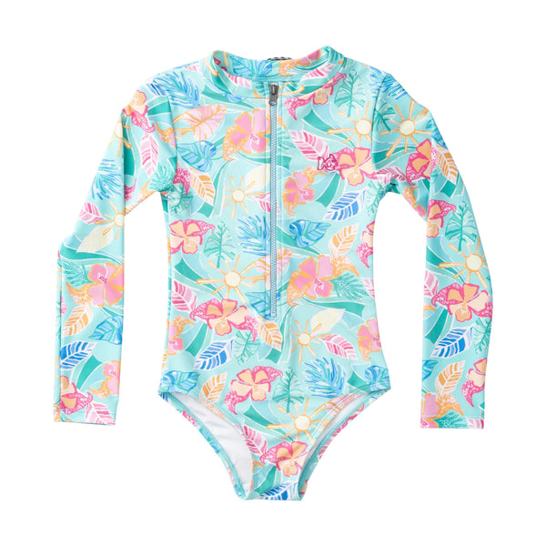 Surf & Turf Zip Swimsuit- Palm Paradise Print