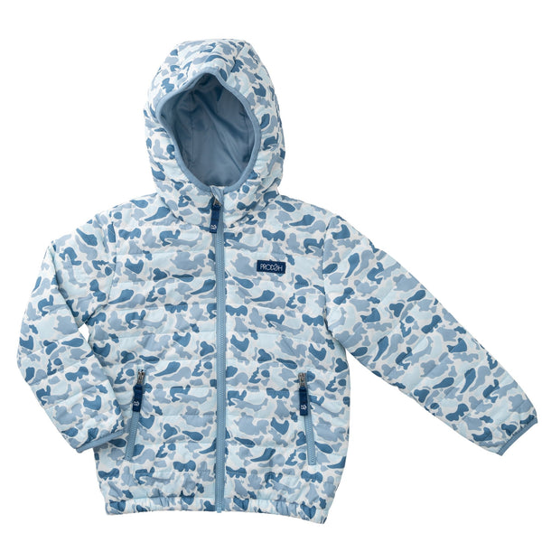 Hooded Puffer Jacket- Blue Break Point Camo