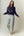 Floral Printed Waist Tie Denim Pants- Cream/Blue
