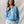 French Terry Ditsy Flower Semi-Button Up Top- Dusty Blue