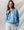French Terry Ditsy Flower Semi-Button Up Top- Dusty Blue
