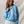 French Terry Ditsy Flower Semi-Button Up Top- Dusty Blue