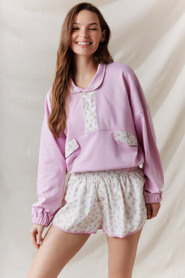 Ditsy Flower Printed Sporty Shorts- Pink