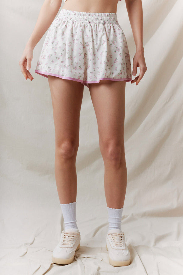 Ditsy Flower Printed Sporty Shorts- Pink