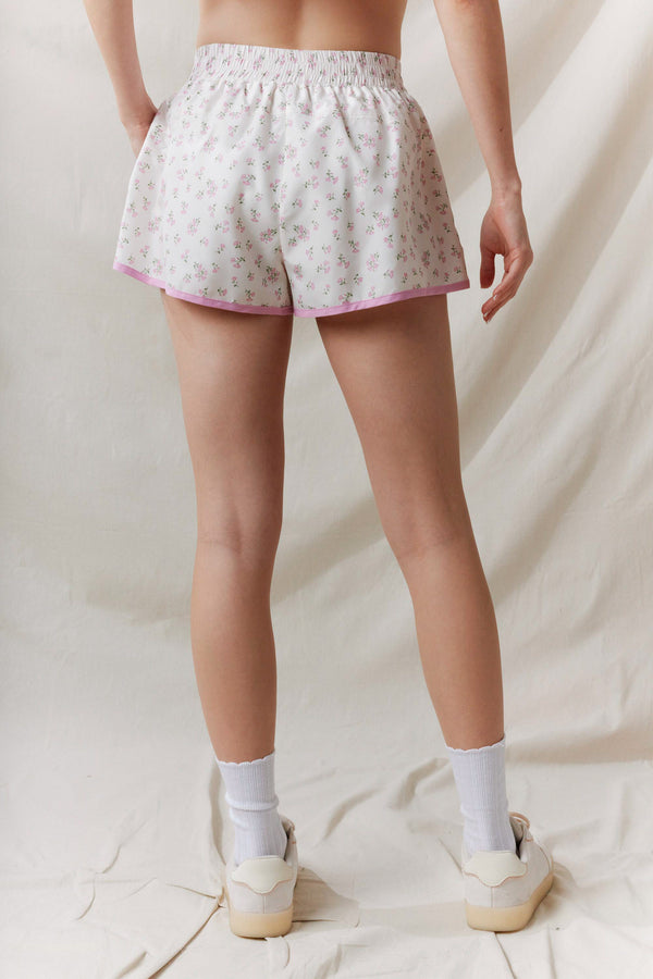 Ditsy Flower Printed Sporty Shorts- Pink