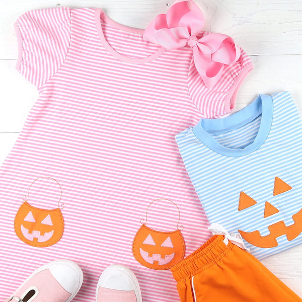 Jack-O-Lantern Shirt- Blue Stripe