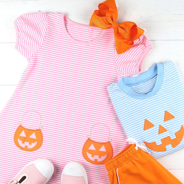 Pumpkin Pocket Dress- Pink Stripe