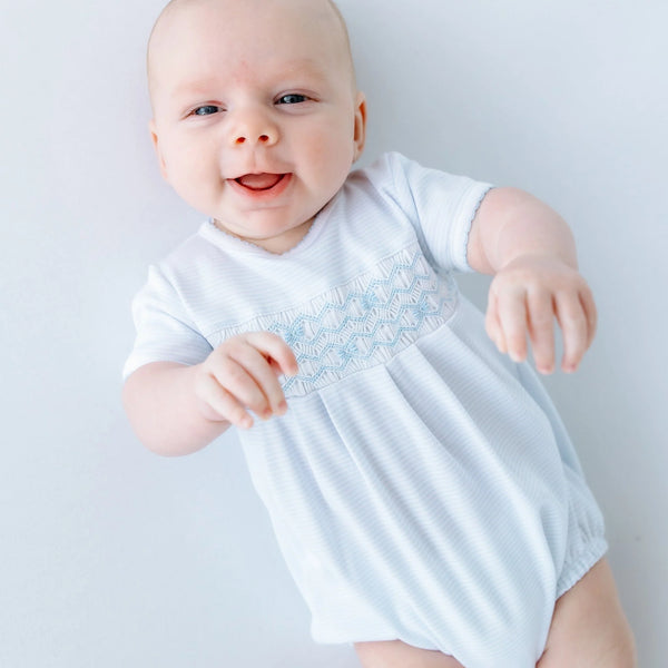 Jacob Smocked Bubble- Light Blue