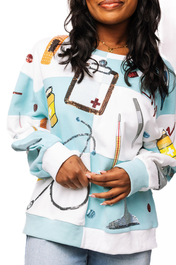 Checkered Medical Instrument Icon Sweatshirt- (Women's)