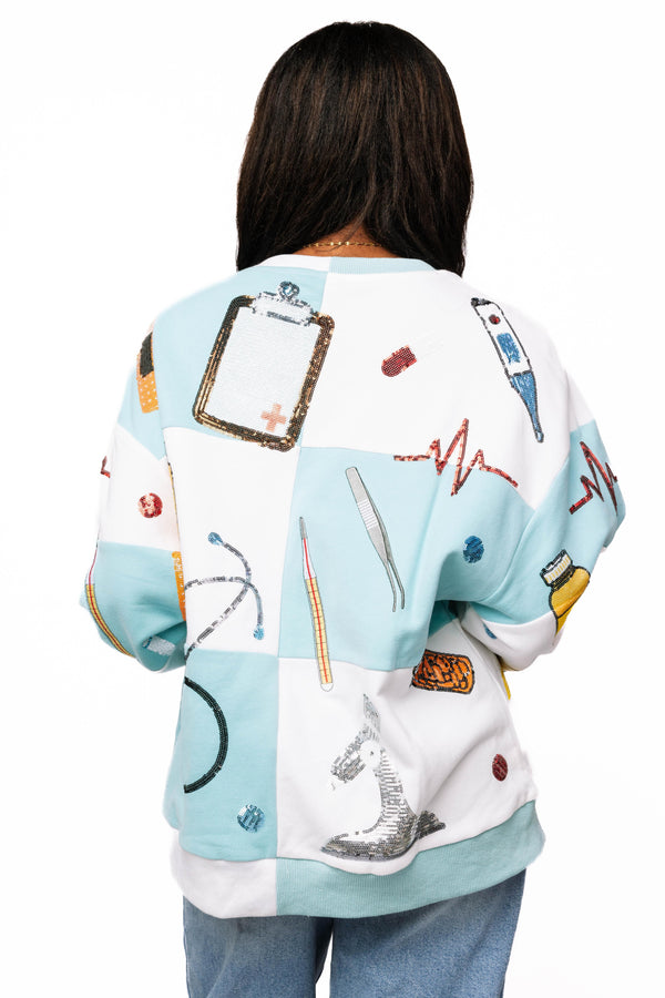 Checkered Medical Instrument Icon Sweatshirt- (Women's)