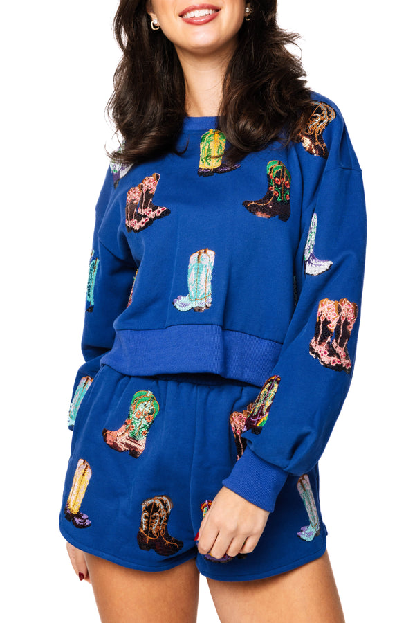 Royal Blue Multi Cowboy Boot Sweatshirt- (Women's)