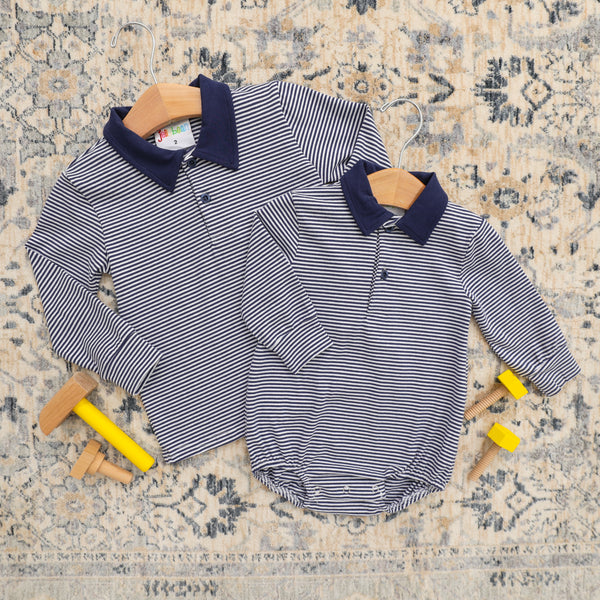 Michael Polo LS- Navy Stripe