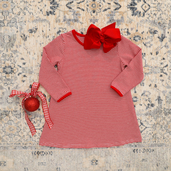 Sarah Dress LS- Red Stripe