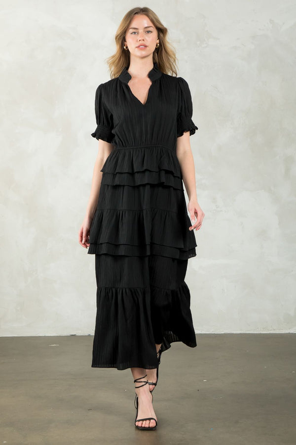 Tiered Texture Maxi Dress- Black