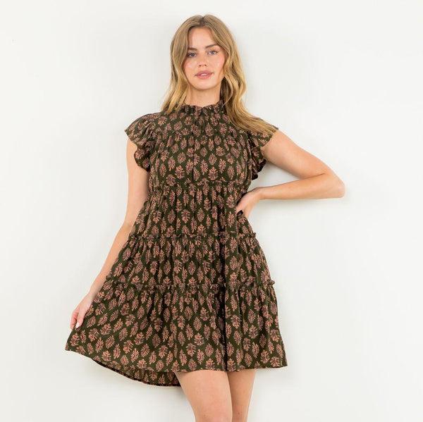 Flutter Sleeve Print Midi Dress