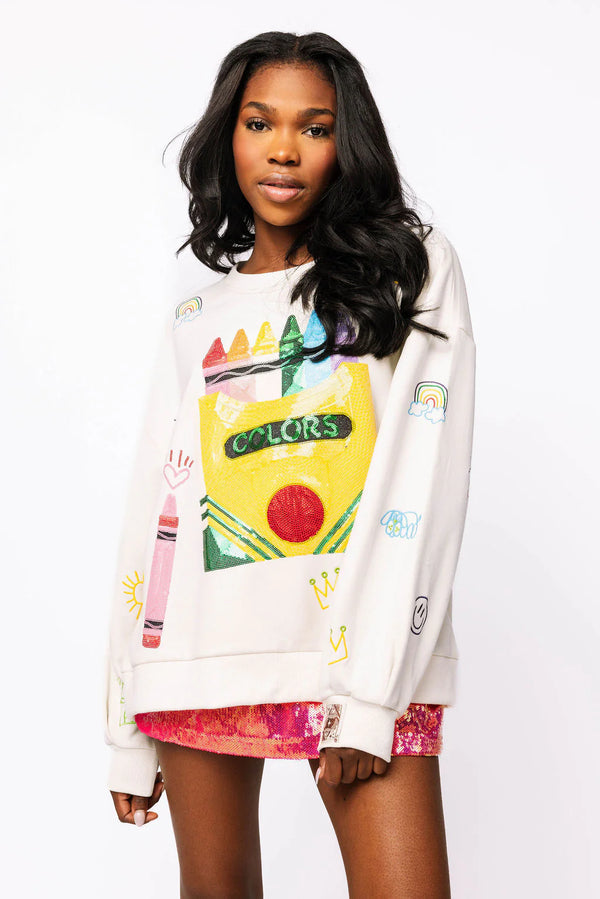 Multi Crayon & Doodle Sweatshirt- Beige (Women's)