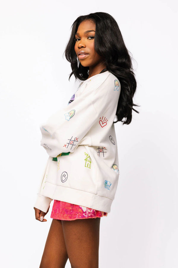 Multi Crayon & Doodle Sweatshirt- Beige (Women's)