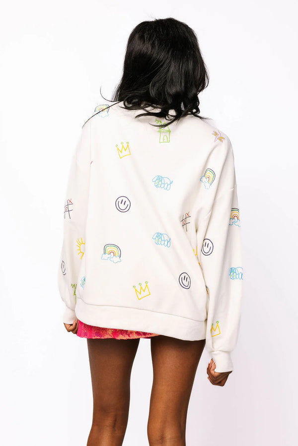 Multi Crayon & Doodle Sweatshirt- Beige (Women's)