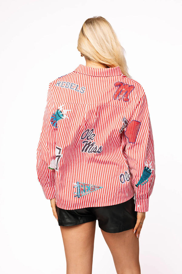 Licensed Ole Miss Mini Icon Striped Button Down-(Women's)