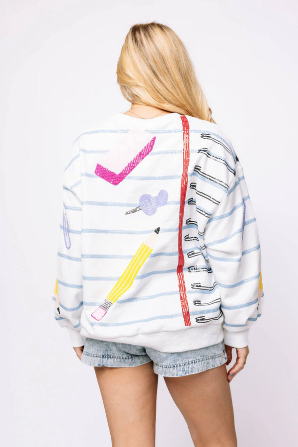 Notebook Paper & School Supplies Sweatshirt- White